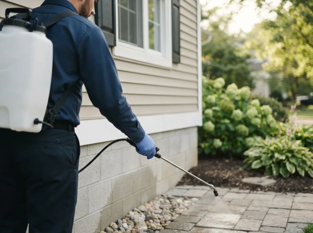 Pest control technician inspecting a home in Oswegatchie, NY